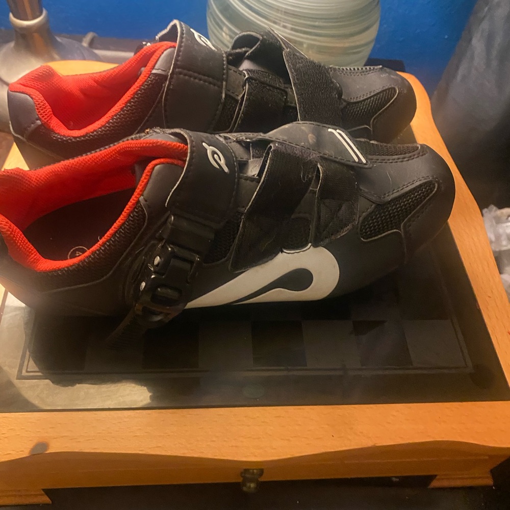 Peloton Black Cycling Shoes with Red Interior